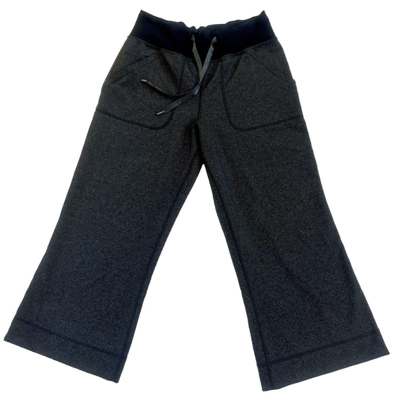 Lululemon Pants - Lululemon Gray/Black Wide Leg Crop Pants Drawstring Waist Sz 2